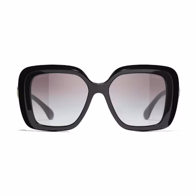 (Women) CHANEL Logo Square Sunglasses for Women - Black. CH5518