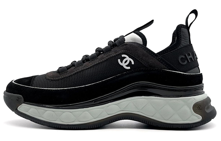 Buy (W) 香奈儿低帮布料小牛皮翻毛皮效果运动鞋“黑色” G39070-Y55826-K4284