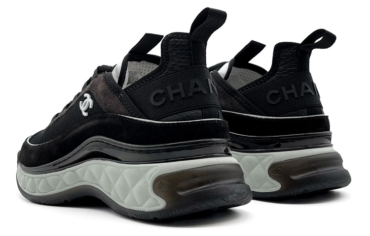 Shop (W) 香奈儿低帮布料小牛皮翻毛皮效果运动鞋“黑色” G39070-Y55826-K4284