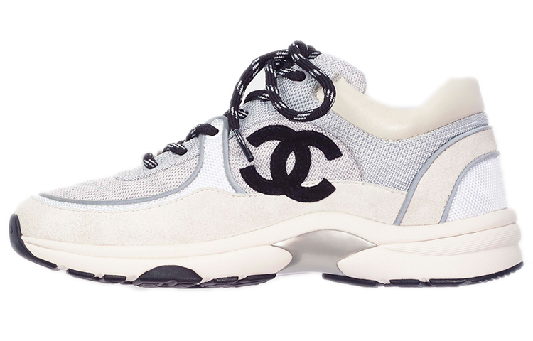 Buy (W) Chanel Zapatillas Bajas Gris Blanco G38299-Y55434-K3159