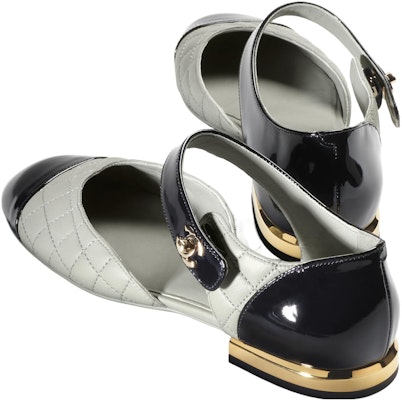 (W) Chanel Mary Jane Tumit Blok - Hitam Kelabu 'Keselesaan Minimalis Perancis' G38441-B13220-NP021 Lookbook (W) Chanel Mary Jane Tumit Blok - Hitam Kelabu 'Keselesaan Minimalis Perancis' G38441-B13220-NP021