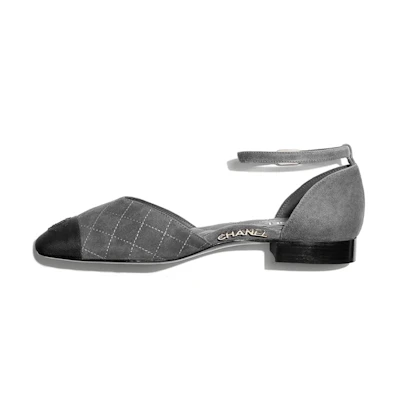 (W) Chanel Mary Jane Flats 'Fashion Buckle Pointed-Toe Black Grey'