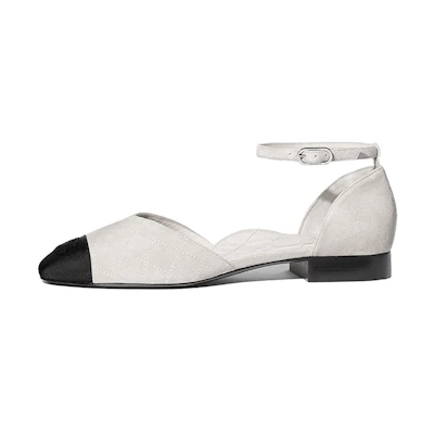 (W) Chanel Mary Jane Flats 'Light Grey'