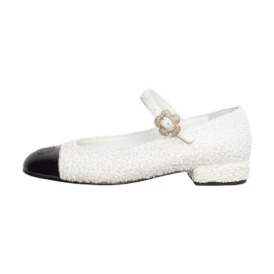 (W) Chanel Mary Jane Flats 'White'