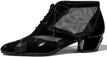 (Women) Chanel Mesh and Patent Calfskin Lace-Up 'Black' G35873-Y53757-94305 (Women) Chanel Mesh and Patent Calfskin Lace-Up 'Black' G35873-Y53757-94305