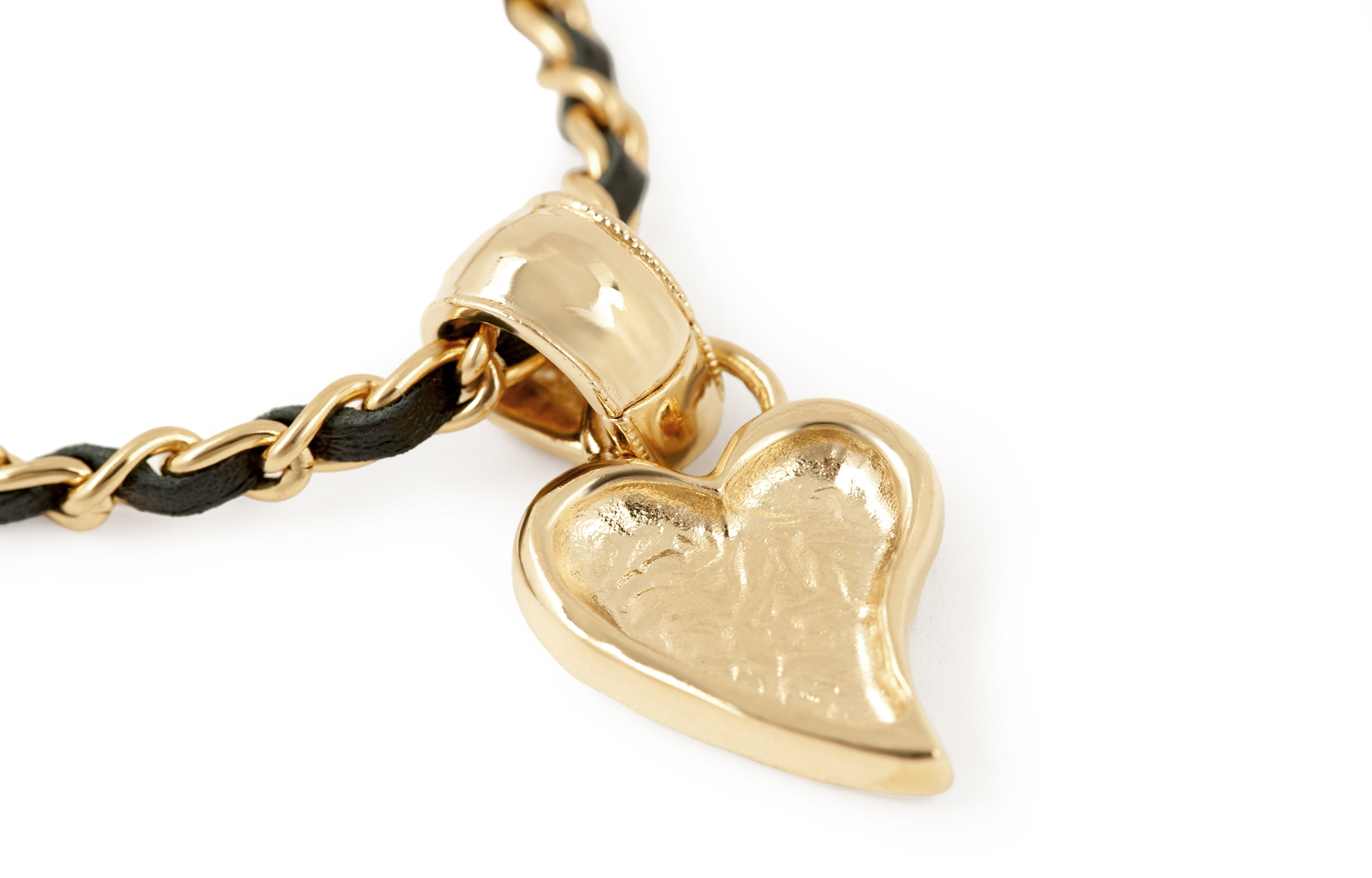 (Women) CHANEL Metal & Calfskin Double C Heart Necklace Black Gold  Jewelry AB8139-B07862-NH376 圖 4