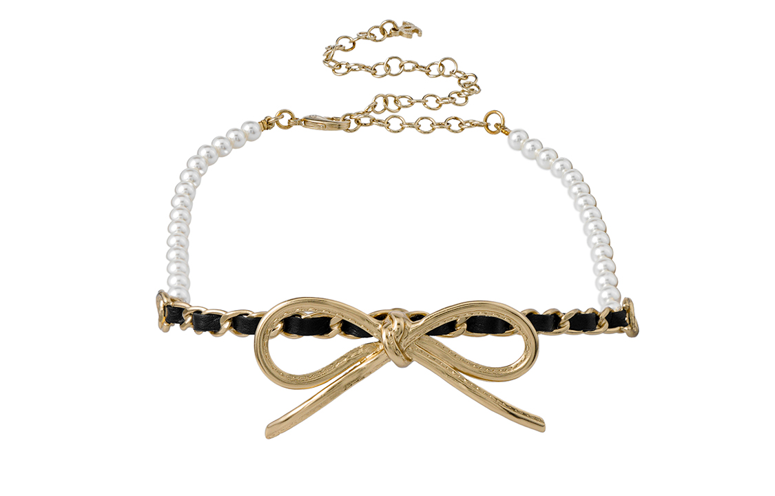 (Women) CHANEL Metal Bow Glass Pearl Choker Necklace Gold/Black  Jewelry AB8496-B08183-NI326 圖 2