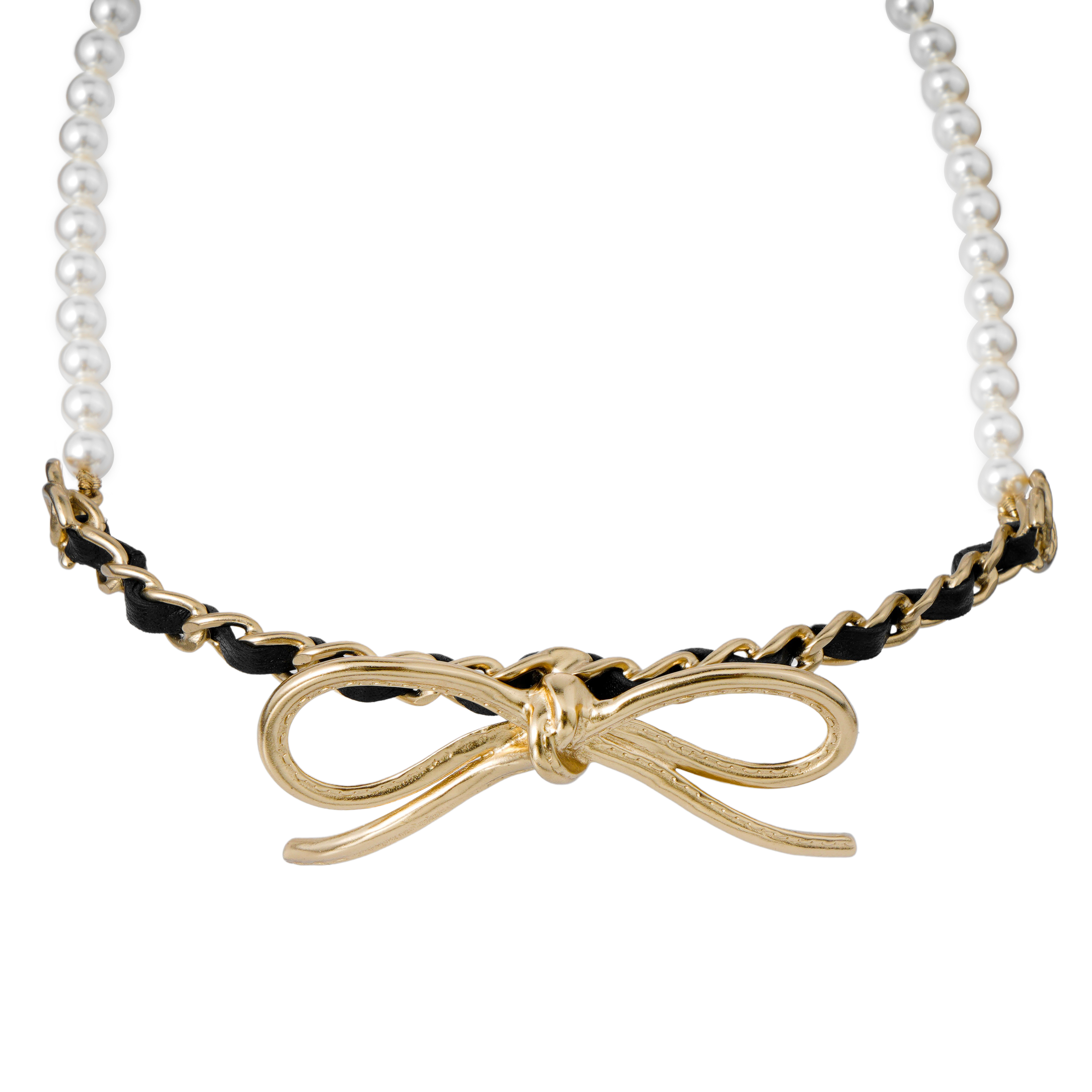 (Women) CHANEL Metal Bow Glass Pearl Choker Necklace Gold/Black  Jewelry AB8496-B08183-NI326 圖 4