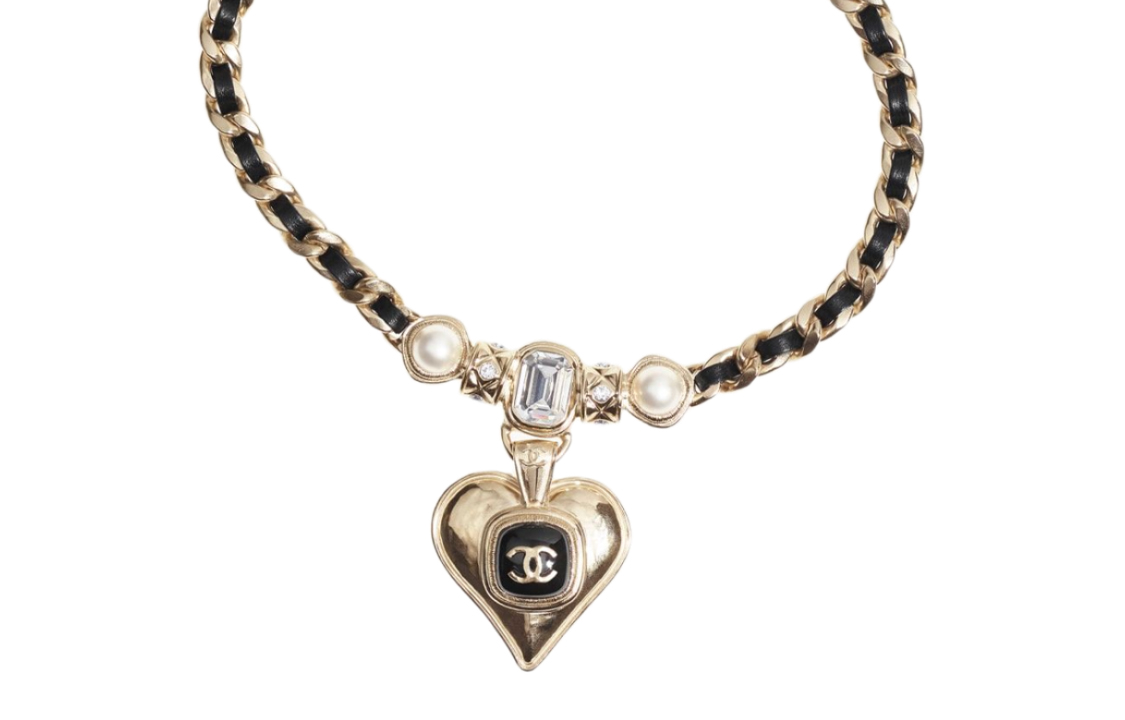 Buy (W) CHANEL金屬心形吊飾雙C珍珠羊皮項鍊女款 AB7158-B06899-NF678