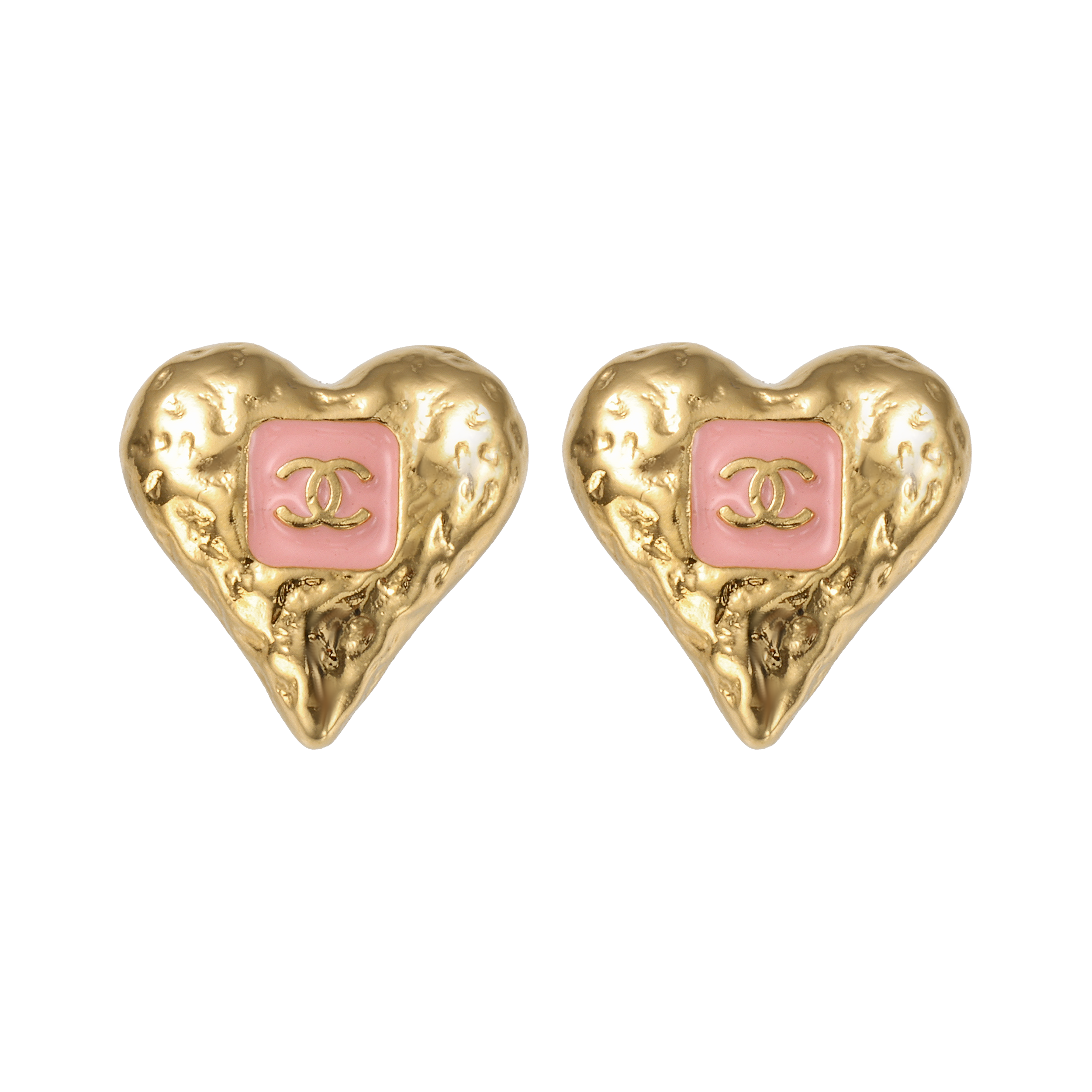(Women) CHANEL Metallic Pink Heart Lava Enamel Stud Earrings Women Small Size. ABC252-B14727-NS731 圖 2