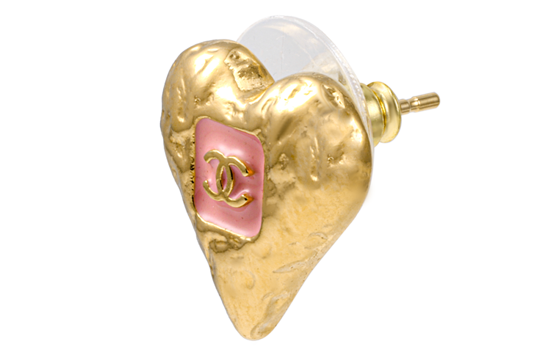 (Women) CHANEL Metallic Pink Heart Lava Enamel Stud Earrings Women Small Size. ABC252-B14727-NS731 圖 4