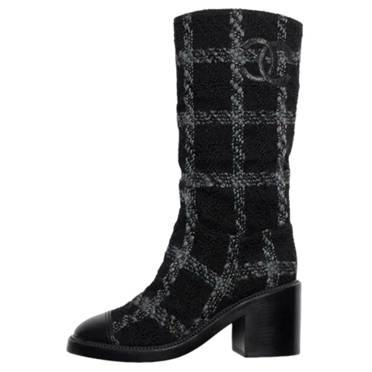 (W) Chanel Mid-Top Fashion Boots 'Black Grey'