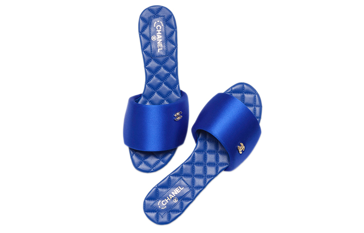 Shop (W) Chanel Terompah 'Fashion Satin Biru' G38858-X56474-0N104