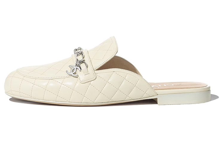 (W) Chanel Mule Flats 'Milk White'