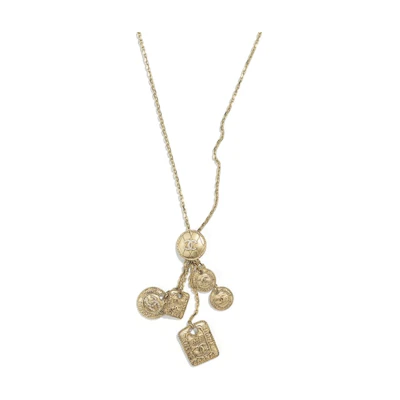 (Women) CHANEL Multi-Pendant Necklace Gold Brass Crystals Jewelry. AB6644-B06123-ND152