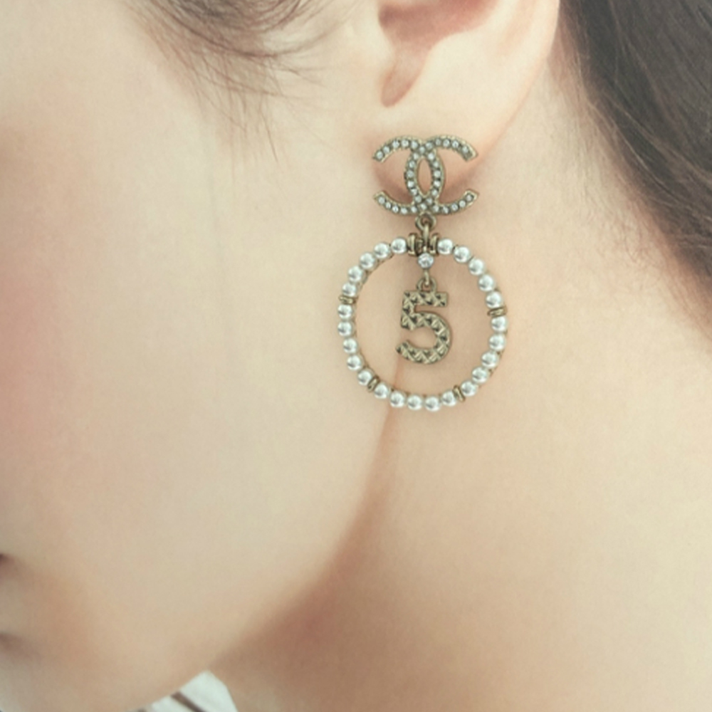 (Women) CHANEL N°5 Perfume Bottle Gold/White Earrings for Women AB2921-B01840-N5443 圖 5