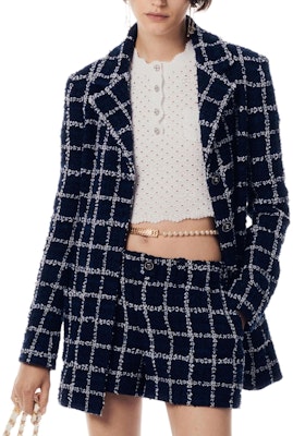 (Women) CHANEL Navy Blue Checkered Single-Breasted Long Sleeve Jacket SS24. P76721-V68782-NU898 Order (Women) CHANEL Navy Blue Checkered Single-Breasted Long Sleeve Jacket SS24. P76721-V68782-NU898