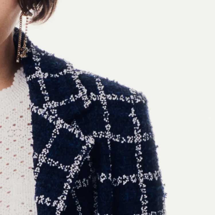 Purchase (W) CHANEL Jaket Navy Blue Kotak Lengan Panjang Single-Breasted SS24. P76721-V68782-NU898