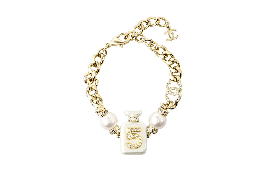 (Women) CHANEL No.5 Perfume Bottle Gold Pearl Bracelet for Women - Gold/White Pearl. AB8479-B08260-NI490 圖 2