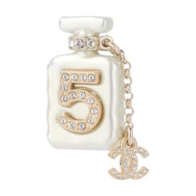 (Women) CHANEL No. 5 Perfume Bottle Gold Metal Rhinestone Brooch for Women. AB8478-B08262-NI490
