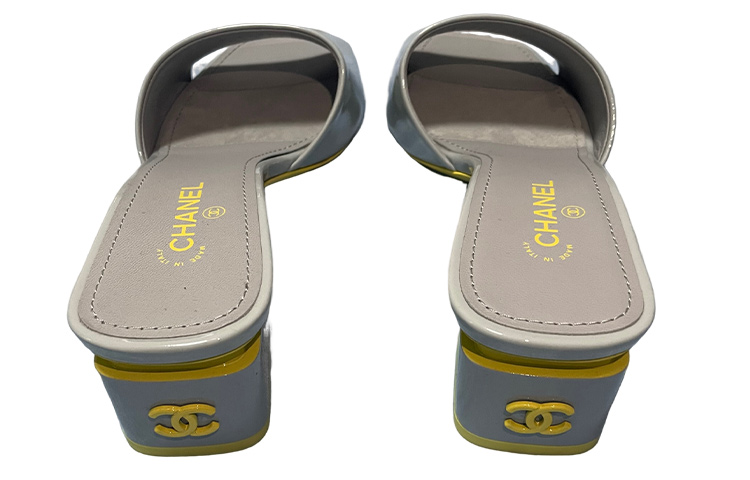 (W) Chanel Open Toe Round Head Slides 'Grey Yellow' 圖 4