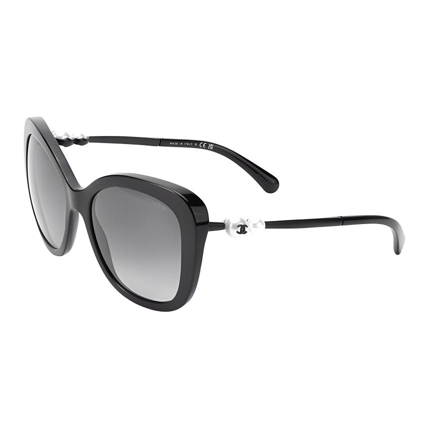(Women) CHANEL Oval Sunglasses for Women - Black European Design with Pearl Temples. CH5339H-C501/S6