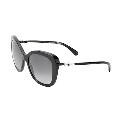 (Women) CHANEL Oval Sunglasses for Women - Black European Design with Pearl Temples. CH5339H-C501/S6