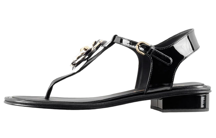 (Women) Chanel Painted Leather Flat Black 'Fashion Sandal' G39165-X56607-K4426