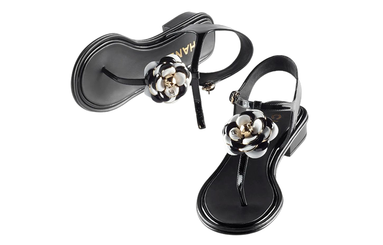 (W) Chanel Painted Leather Flat Black 'Fashion Sandal' 圖 3