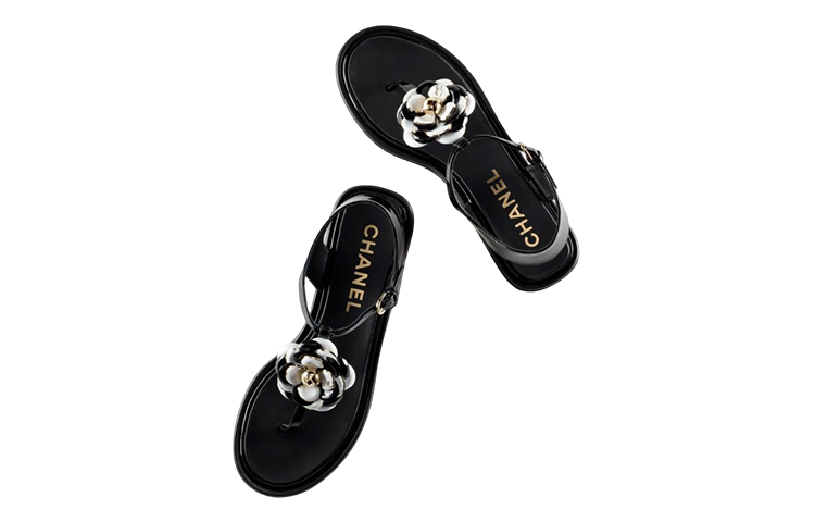 (W) Chanel Painted Leather Flat Black 'Fashion Sandal' 圖 4