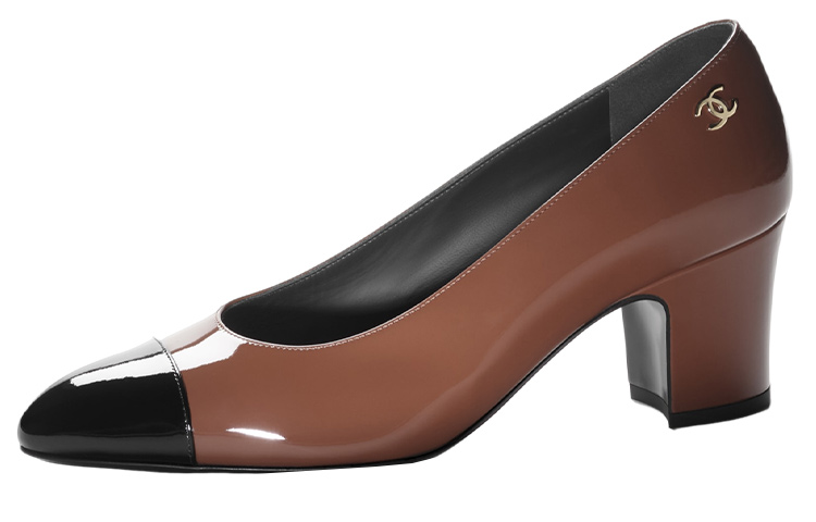 (Women) Chanel Patent Fashion Round-Toe Slip-On Chunky High Heels 'Light Brown' G45053-B13339-NP625