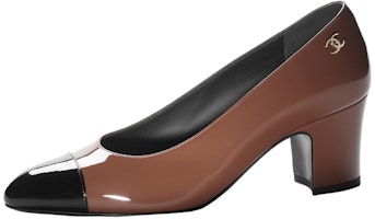 (Women) Chanel Patent Fashion Round-Toe Slip-On Chunky High Heels 'Light Brown' G45053-B13339-NP625 (Women) Chanel Patent Fashion Round-Toe Slip-On Chunky High Heels 'Light Brown' G45053-B13339-NP625