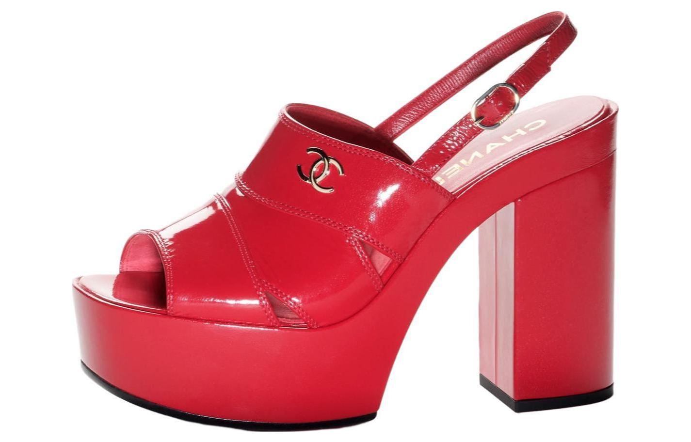 (W) Chanel Patent Leather 10.5cm Red 'CMFT Casual One-Strap Sandal'