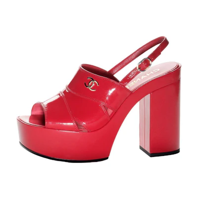 (W) Chanel Patent Leather 10.5cm Red 'CMFT Casual One-Strap Sandal'