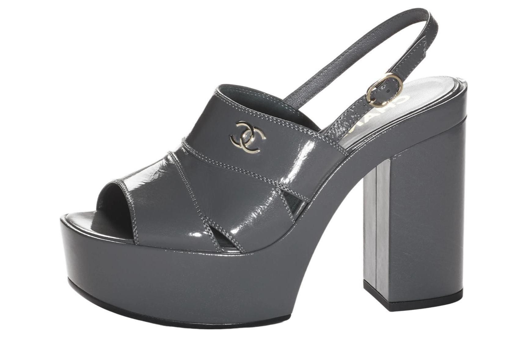 (W) Chanel Patent Leather CMFT Slides 'Grey'