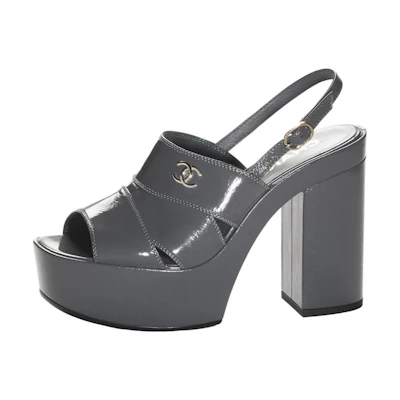 (W) Chanel Patent Leather CMFT Slides 'Grey'