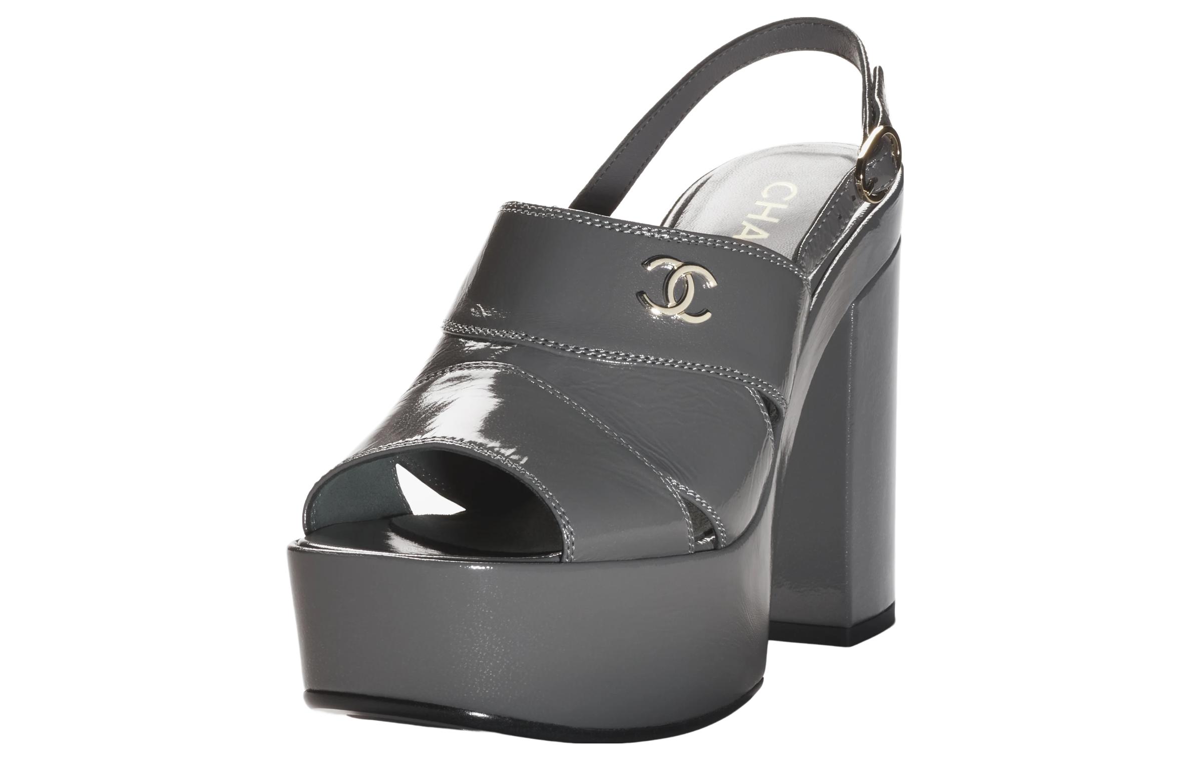(W) Chanel Patent Leather CMFT Slides 'Grey' 圖 3