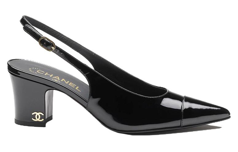 (W) Chanel Patent Leather Pointed Toe Buckle Chunky Heels 'Black' 圖 2