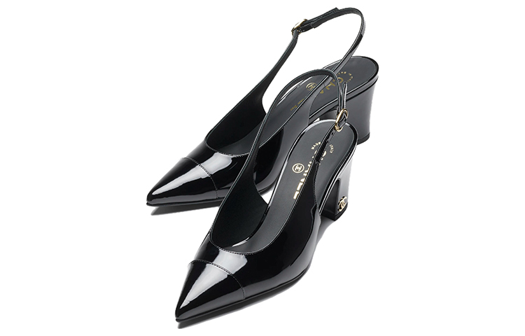 (W) Chanel Patent Leather Pointed Toe Buckle Chunky Heels 'Black' 圖 3