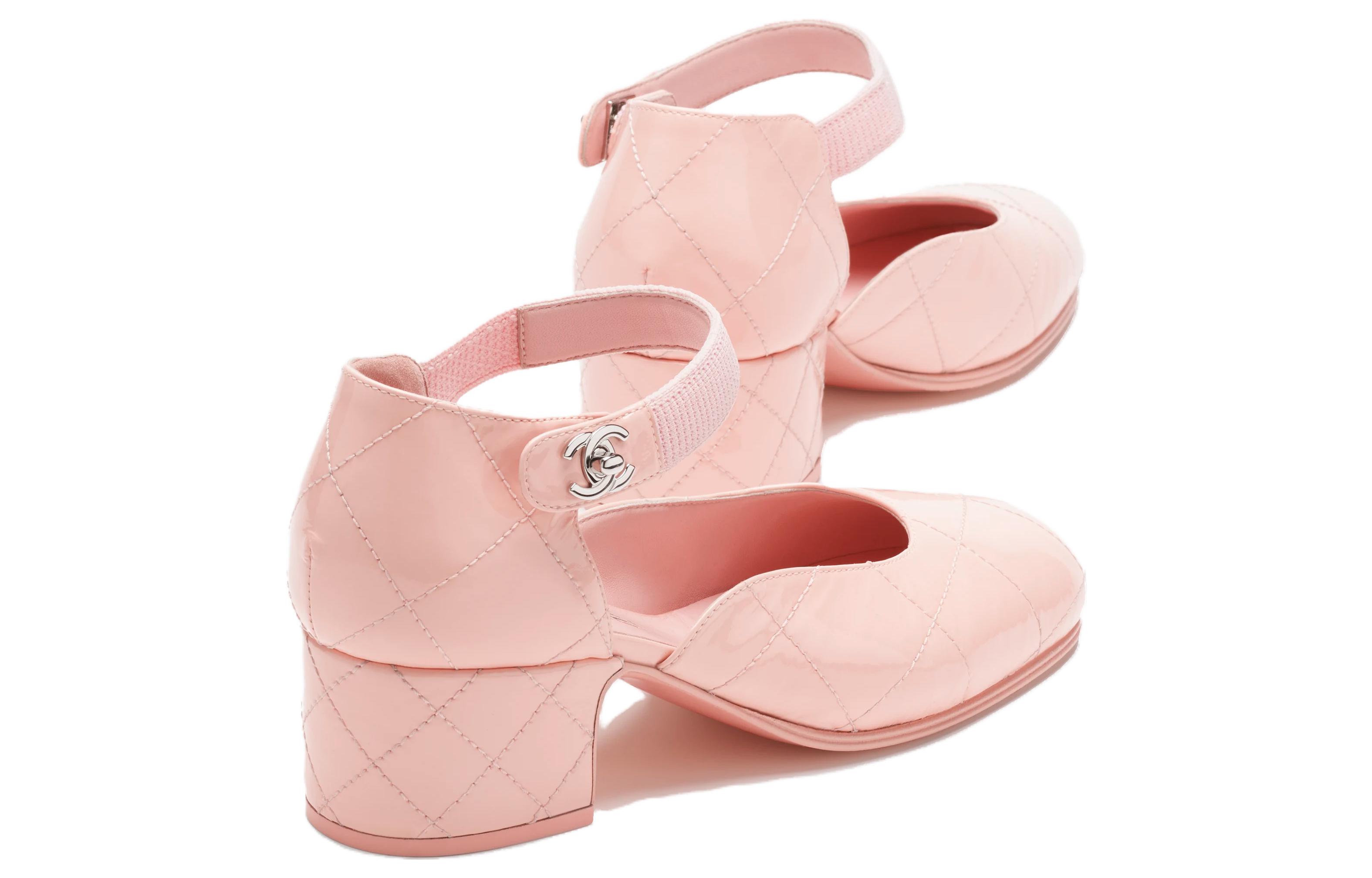 (W) Chanel Patent Leather Round-Toe Buckle Chunky Heel 'Pink' 圖 3