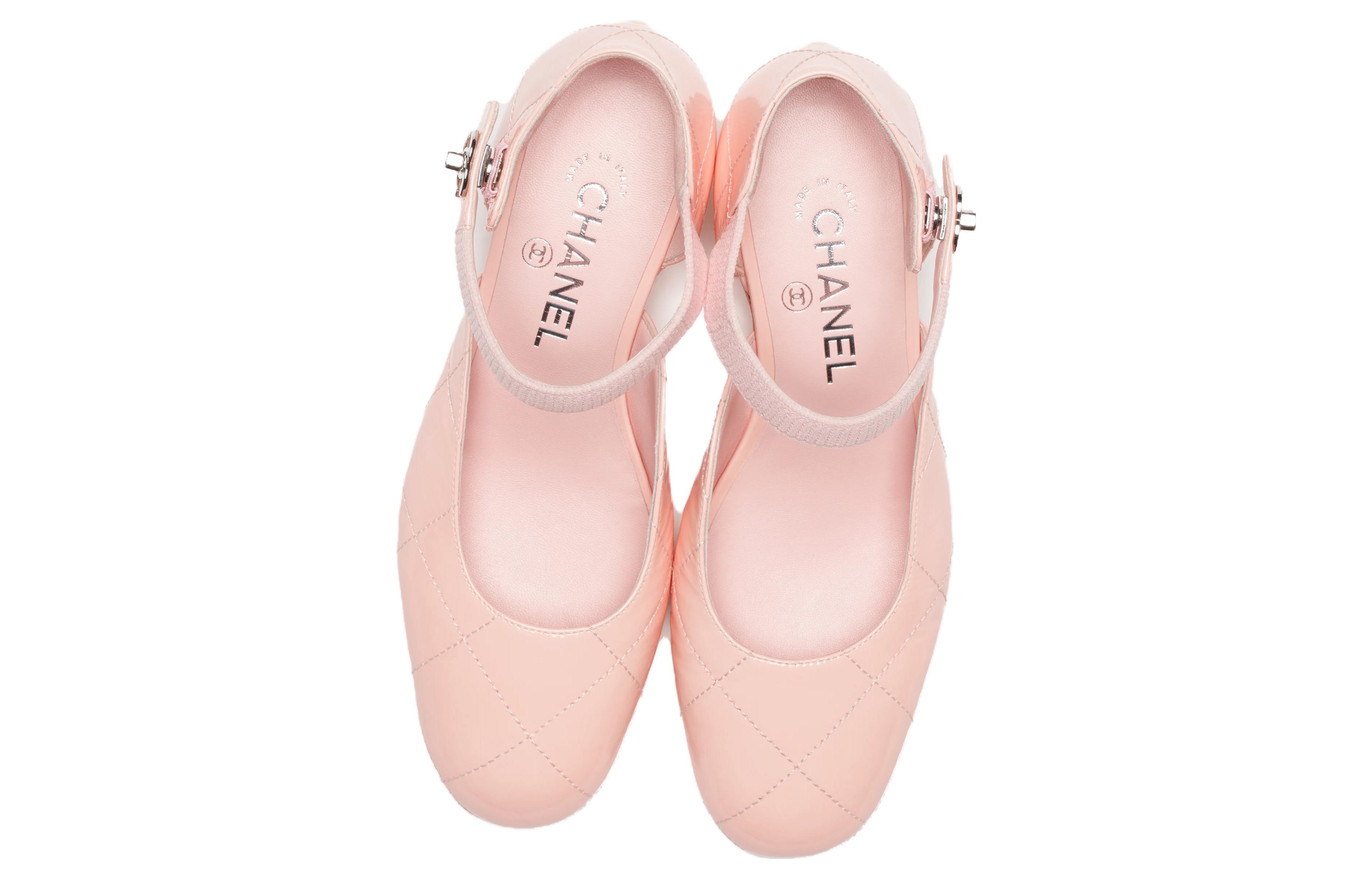 (W) Chanel Patent Leather Round-Toe Buckle Chunky Heel 'Pink' 圖 4