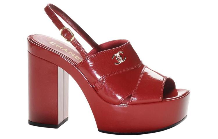 (W) Chanel Patent Leather Sandals 'Burgundy Block Heel' 圖 2