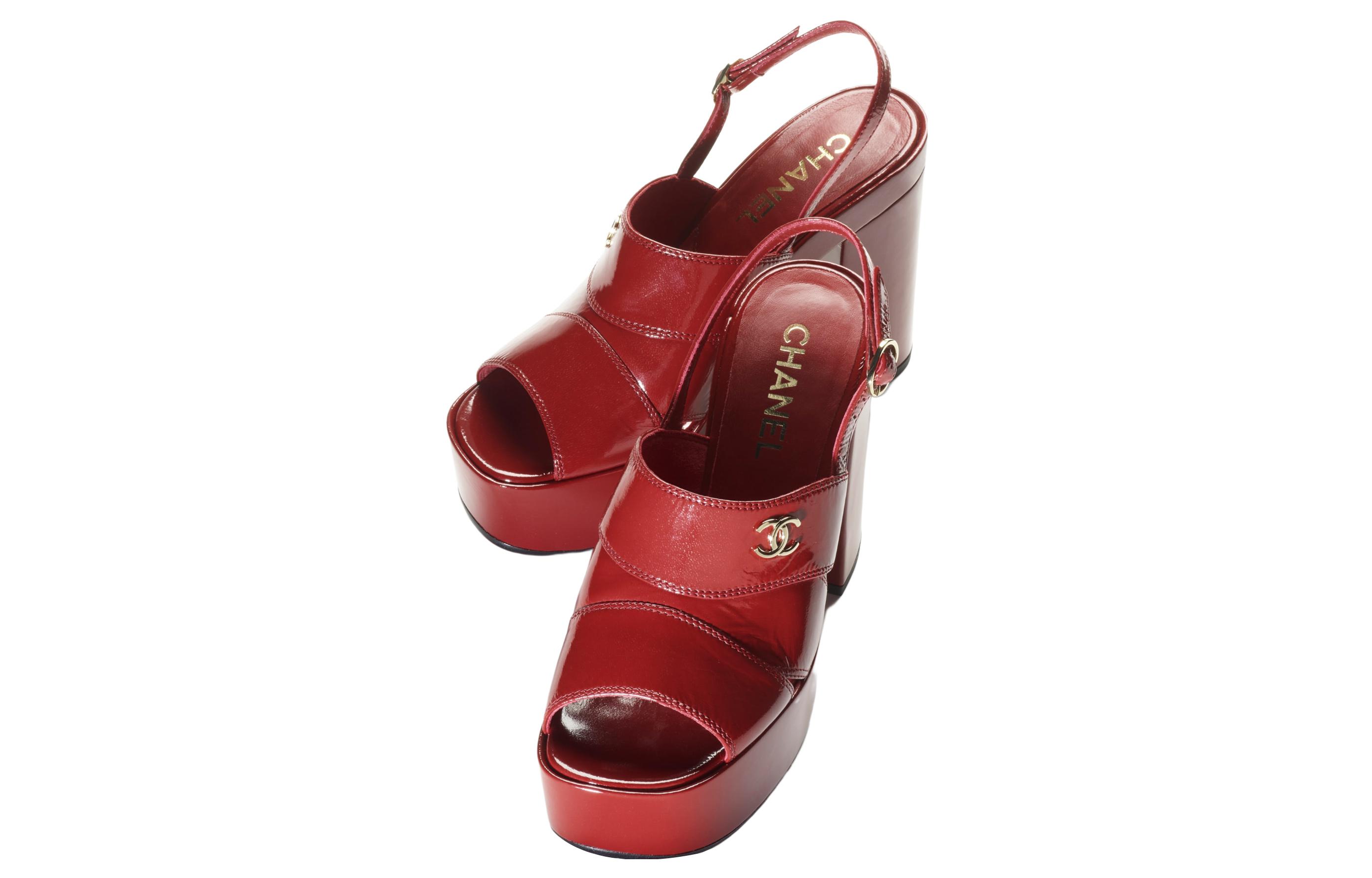 (W) Chanel Patent Leather Sandals 'Burgundy Block Heel' 圖 3