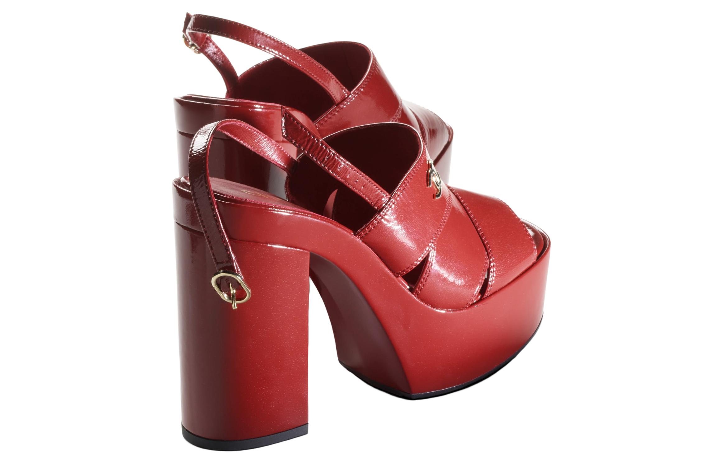 (W) Chanel Patent Leather Sandals 'Burgundy Block Heel' 圖 4