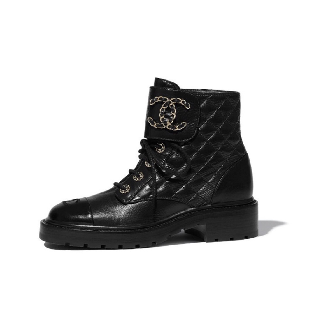 (W) Chanel Patent Leather Short Boots 'Black'