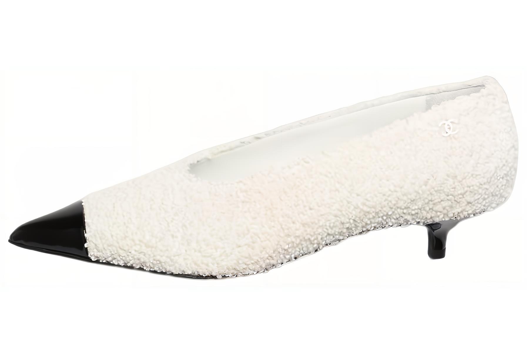 (W) Chanel Patent Tweed Stiletto Mid-Heel 'White'