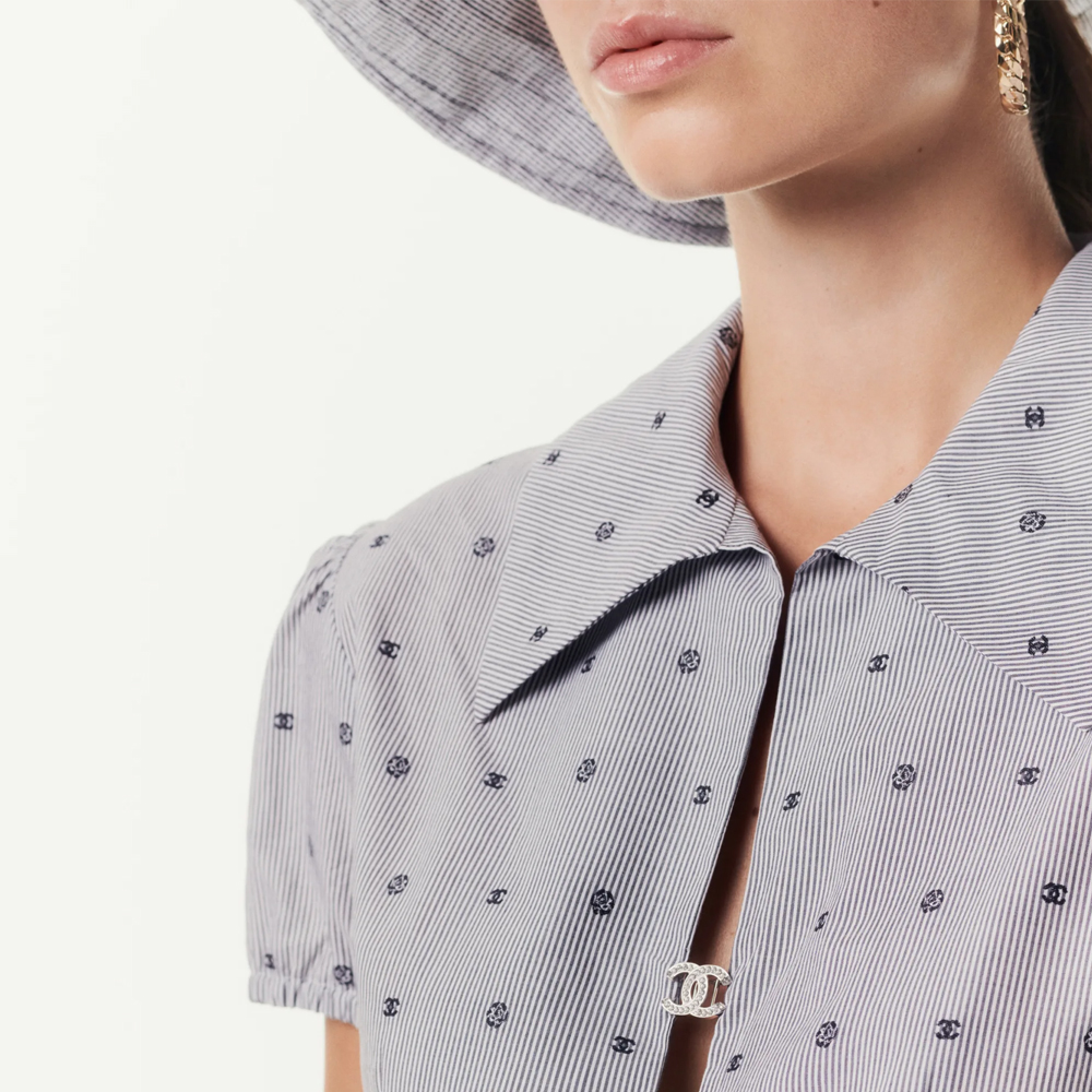 Purchase (W) シャネル パターンプリント 半袖ポロシャツ グレー ウィメンズ SS24 P76756-V63866-M9999