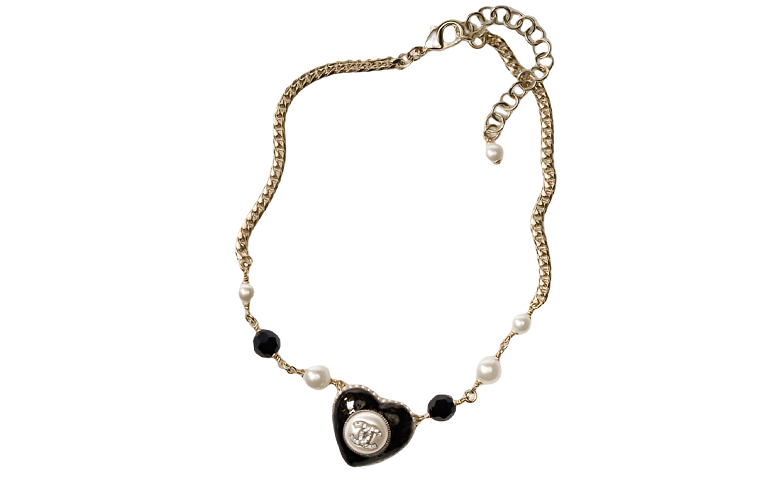 (Women) CHANEL Pearl Crystal Heart Pendant Necklace  Black/Gold. AB9382-B09088-NK216 圖 3