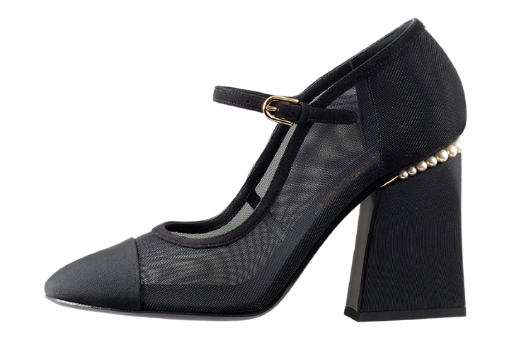 (W) Chanel Pearl Embellished Mesh High Heels 'Black'