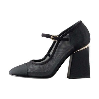 (W) Chanel Pearl Embellished Mesh High Heels 'Black'
